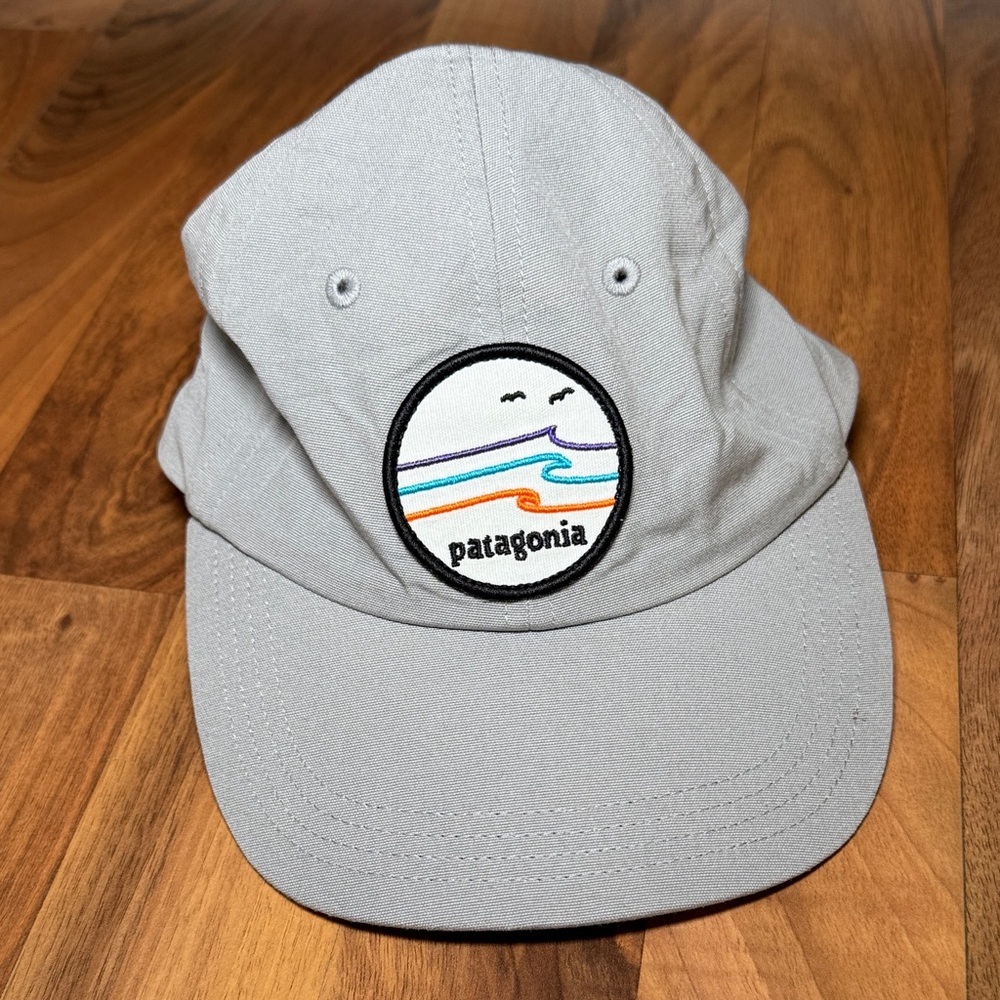 Patagonia Light Gray Cap with Multicolor Wave Patch hat